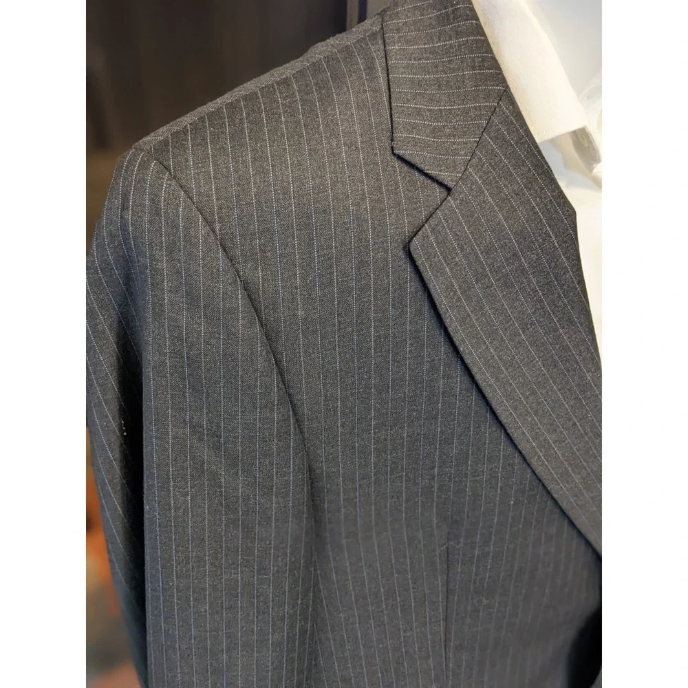 42R Ralph Lauren Black Blue Gray striped Wool Laine Blazer Sport Coat‎ Sngl Vent